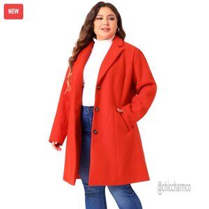 Plus Size Wool Pea Coat Single Breasted Notched Lapel Long Winter Coat